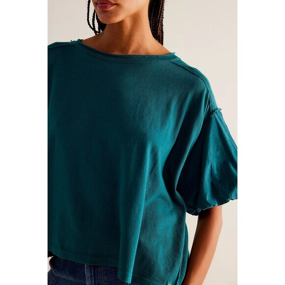 Free People We The Free Blossom Tee Blouse Top Short Puff Sleeve Cotton M 281860 - Picture 3 of 8